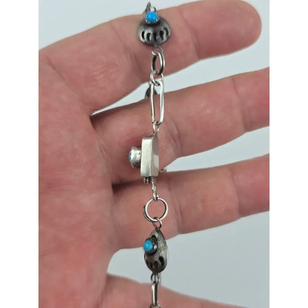 2x Navajo DY Sterling Bear paw Turquoise Repurposed Bracelet links 8